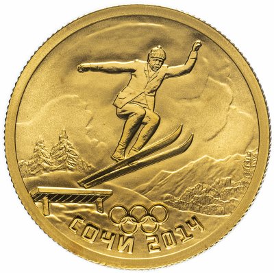 купить 50 рублей 2014 СПМД Proof XXII Зимняя Олимпиада в Сочи - прыжки на лыжах с трамплина" с сертификатом
