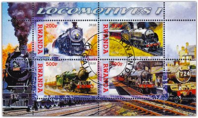 купить Руанда марки квартблок "Поезда"