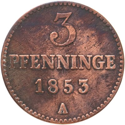 купить Германия, Мекленбург-Шверин 3 пфеннига 1853