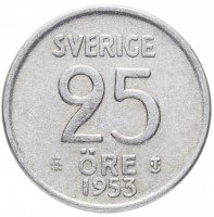 Купить Швеция 25 эре (ore) 1952-1961, случайная дата