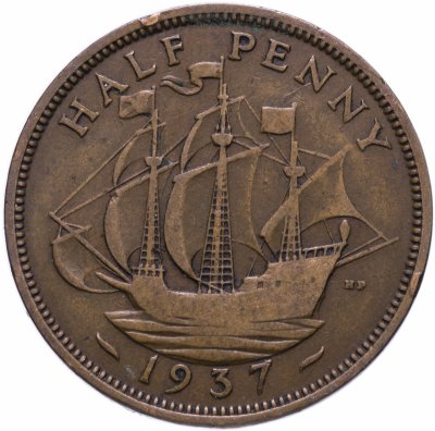 купить Великобритания 1/2 пенни (penny) 1937-1948 Георг VI с надписью IND IMP, случайная дата