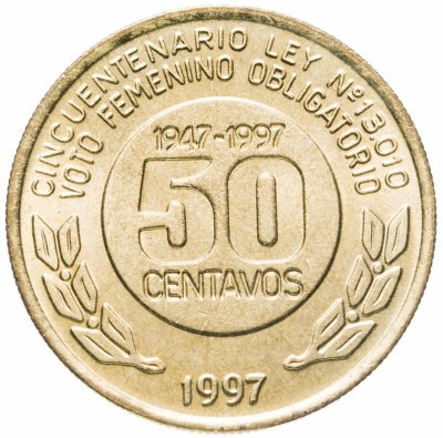 купить Аргентина 50 сентаво 1997 "50 лет правам женщин на голосовании"