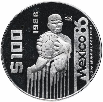 купить Мексика 100 песо (pesos) 1986 Чемпионат мира по футболу 1986 - Вратарь ловит мяч