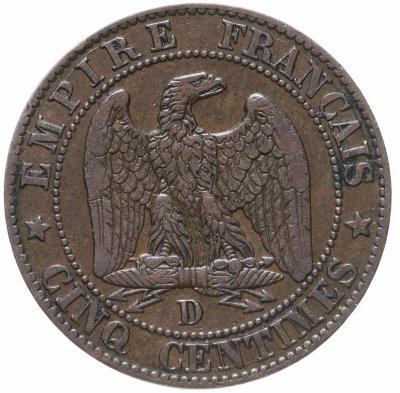 купить Франция 5 сантимов (centimes) 1855 D