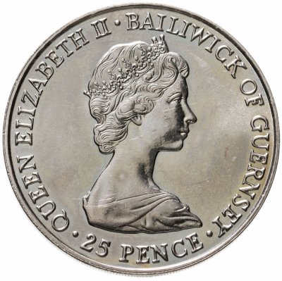 купить Остров Гернси 25 пенсов (pence) 1980 "80 лет Королеве-матери"