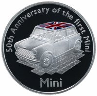 купить Олдерни 5 фунтов 2009 "50-летие автомобиля Мини" в футляре с сертификатом