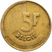 Купить Бельгия 5 франков (francs) 1986-1993 (Надпись на голландском - 'BELGIE')
