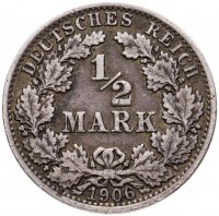 купить Германия 1/2 марки (mark) 1906 A знак монетного двора: "A" - Берлин
