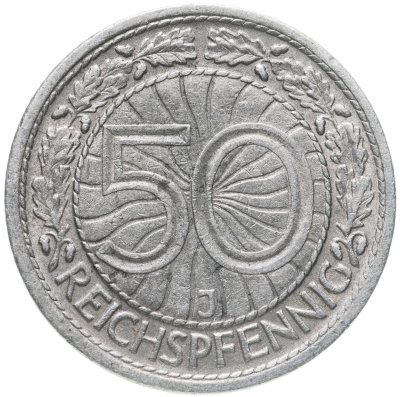 купить Германия 50 рейхспфеннигов (reichspfennig) 1928 J знак монетного двора "J" — Гамбург