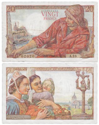 купить Франция 20 франков 1942-1950 (Pécheur, Рыбак) Pick 100