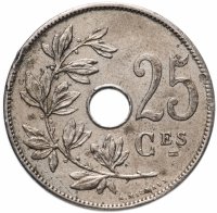 Купить Бельгия 25 сантимов (centimes) 1909 Надпись на французском - 'BELGIQUE'