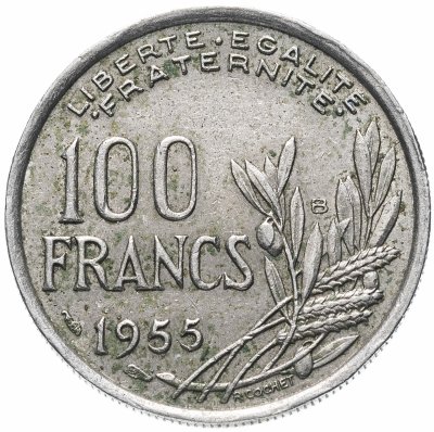 купить Франция 100 франков (francs) 1955 (Знак монетного двора "B")