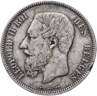 Купить Бельгия 5 франков (francs) 1868