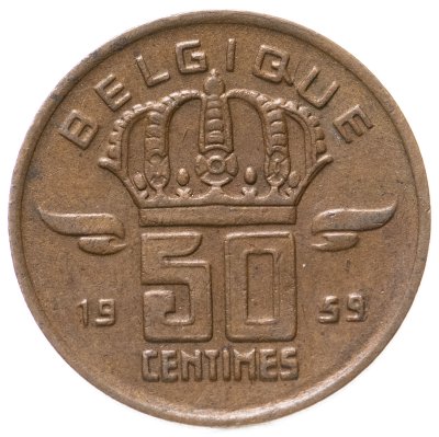 купить Бельгия 50 сантимов 1959 надпись на французском- 'BELGIQUE'
