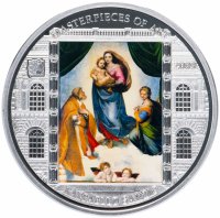 Купить Острова Кука 20 долларов 2009 "Шедевры живописи - Рафаэлло - Сикстинская мадонна", в футляре с сертификатом