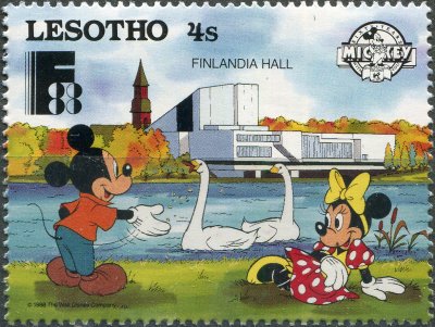купить Лесото Почтовая марка 1988 "Финляндия Холл - Микки, Минни"