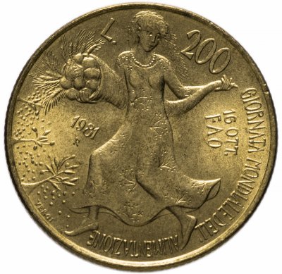 купить Италия 200 лир 1981 "ФАО - Всемирный день продовольствия"