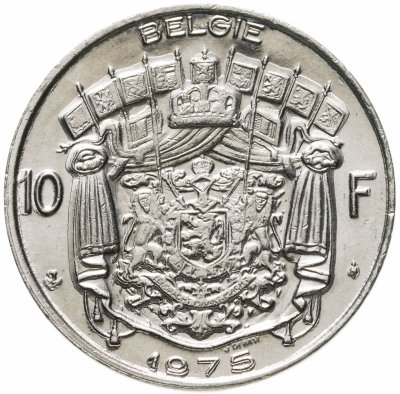 купить Бельгия 10 франков (francs) 1975 надпись на голландском - 'BELGIE'