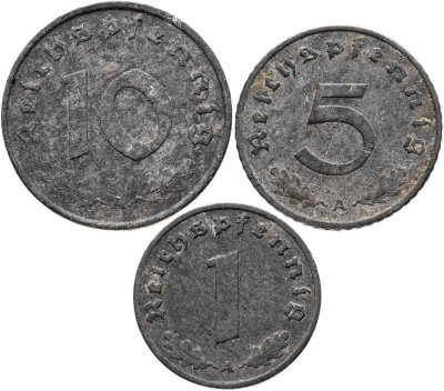 купить Германия набор 1,5,10 рейхспфеннигов 1942, двор "А"