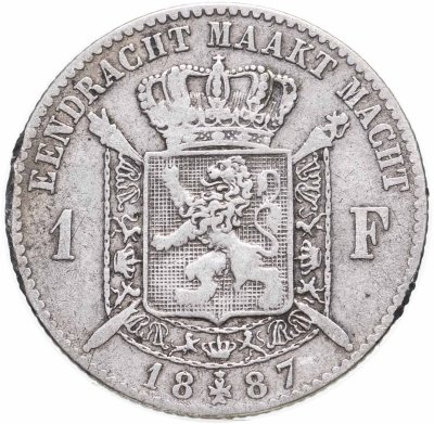 купить Бельгия 1 франк (franc) 1887 Надпись на голландском - 'DER BELGEN'