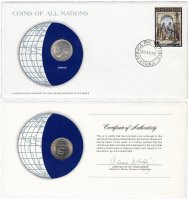 купить Серия «Монеты всех стран мира» - Греция 5 драхм (drachmai) 1976 (монета и 1 марка в конверте)