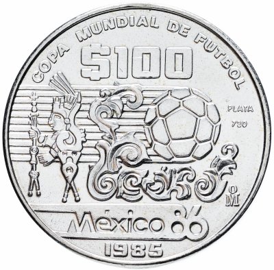 купить Мексика 100 песо (pesos) 1985 Чемпионат мира по футболу 1986 - Узоры и мяч