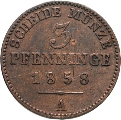 купить Пруссия 3 пфеннига (pfenninge) 1858
