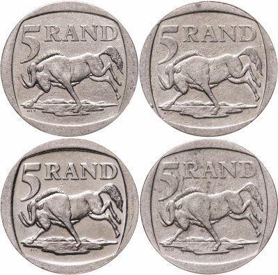 купить ЮАР набор из 4-х монет 5 рандов (рэндов, rand) 1997-2003