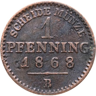 купить Германия, Пруссия 1 пфенниг 1868 монетный двор В