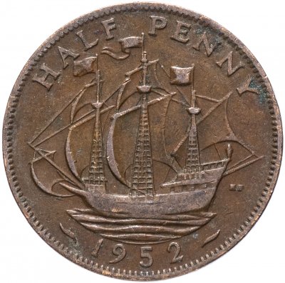 купить Великобритания 1/2 пенни (penny) 1949-1952 Георг VI без надписи IND IMP, случайная дата
