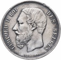 Купить Бельгия 5 франков (francs) 1868