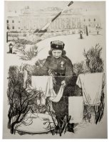 Купить Литография "Стирка в полевых условиях", бумага, печать, художник А.Ф.Пахомов, СССР, 1965 г.