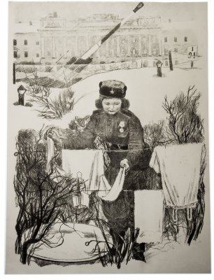 купить Литография "Стирка в полевых условиях", бумага, печать, художник А.Ф.Пахомов, СССР, 1965 г.