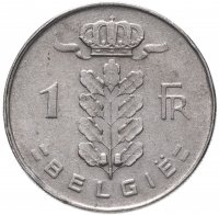 Купить Бельгия 1 франк (franc) 1950-1988 (Надпись на голландском- BELGIE)