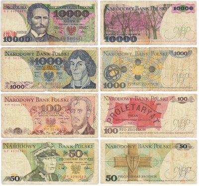 купить Польша набор из 3 банкнот 50, 100, 1000, 10000 злотых 1982-1988