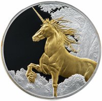 Купить Токелау 2014 5 долларов "Единорог позолоченный", в коробке с сертификатом