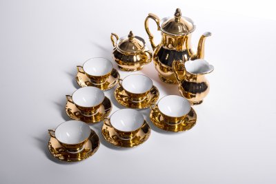 купить Сервиз кофейный на 6 персон (15 предметов), фарфор, золочение, фирма "Kahla", ГДР, 1970-1980 гг.