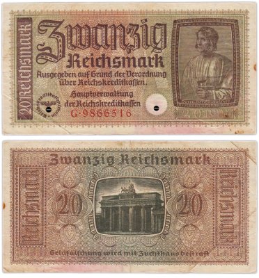 купить Германия 20 рейхсмарок 1940-1945 Немецкие оккупационные территории