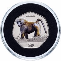 Купить Гибралтар 50 пенсов 2018 "Приматы - Бабуин (Papio cynocephalus)"
