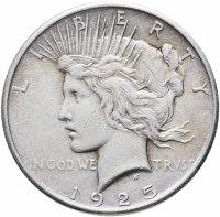 Купить США 1 доллар (dollar) 1925 "Peace Dollar (мирный доллар)" без обозначения монетного двора