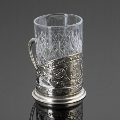 купить Подстаканник "Запорожец" ("Тарас Бульба") со стаканом, мНЦ (медь-никель-цинк), стекло, Вольнянский завод столовых приборов им. Шевченко (ЗiШ, ЗиШ), СССР, 1960-1980 гг.