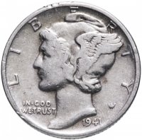 Купить США 1 дайм (10 центов) 1935-1945 Mercury Dime