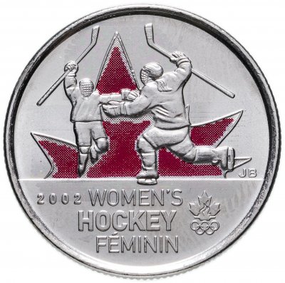 купить Канада 25 центов (cents) 2009 Победа женской сборной по хоккею на олимпиаде Солт-Лейк-Сити 2002, Цветное покрытие
