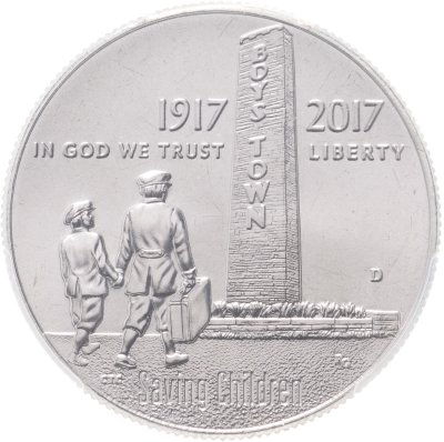 купить США 50 центов (1/2 доллара, half dollar) 2017 "100 лет организации "Boys Town"", знак монетного двора "D" - Денвер в слабе PCGS MS69