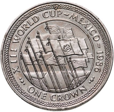 купить Остров Мэн 1 крона (crown) 1986 "Чемпионат мира по футболу 1986, Мексика - флаги"