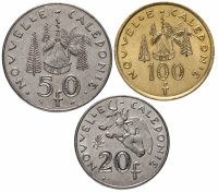 Купить Новая Каледония набор из 3-х монет 20, 50 и 100 франков (francs) 1972-2017, случайная дата