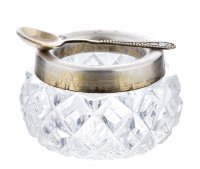 Купить Солонка с эмалевой ложкой, серебро 875 пр., СССР, 1956-1963 гг.