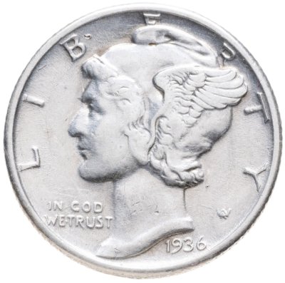 купить США 10 центов (дайм, one dime) 1936 Mercury Dime без отметки монетного двора