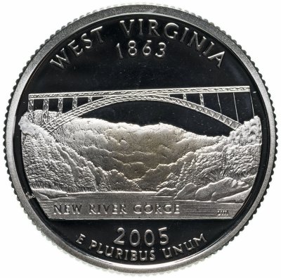 купить США 25 центов (квотер, 1/4 доллара, quarter dollar) 2005 S Квотер штата Западная Вирджиния знак монетного двора: "S" - Сан-Франциско