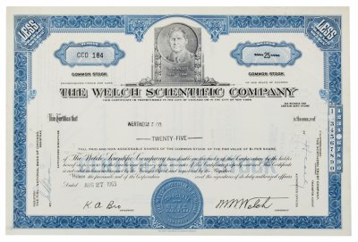 купить Акция США THE WELCH SCIENTIFIC COMPANY 1963 г.